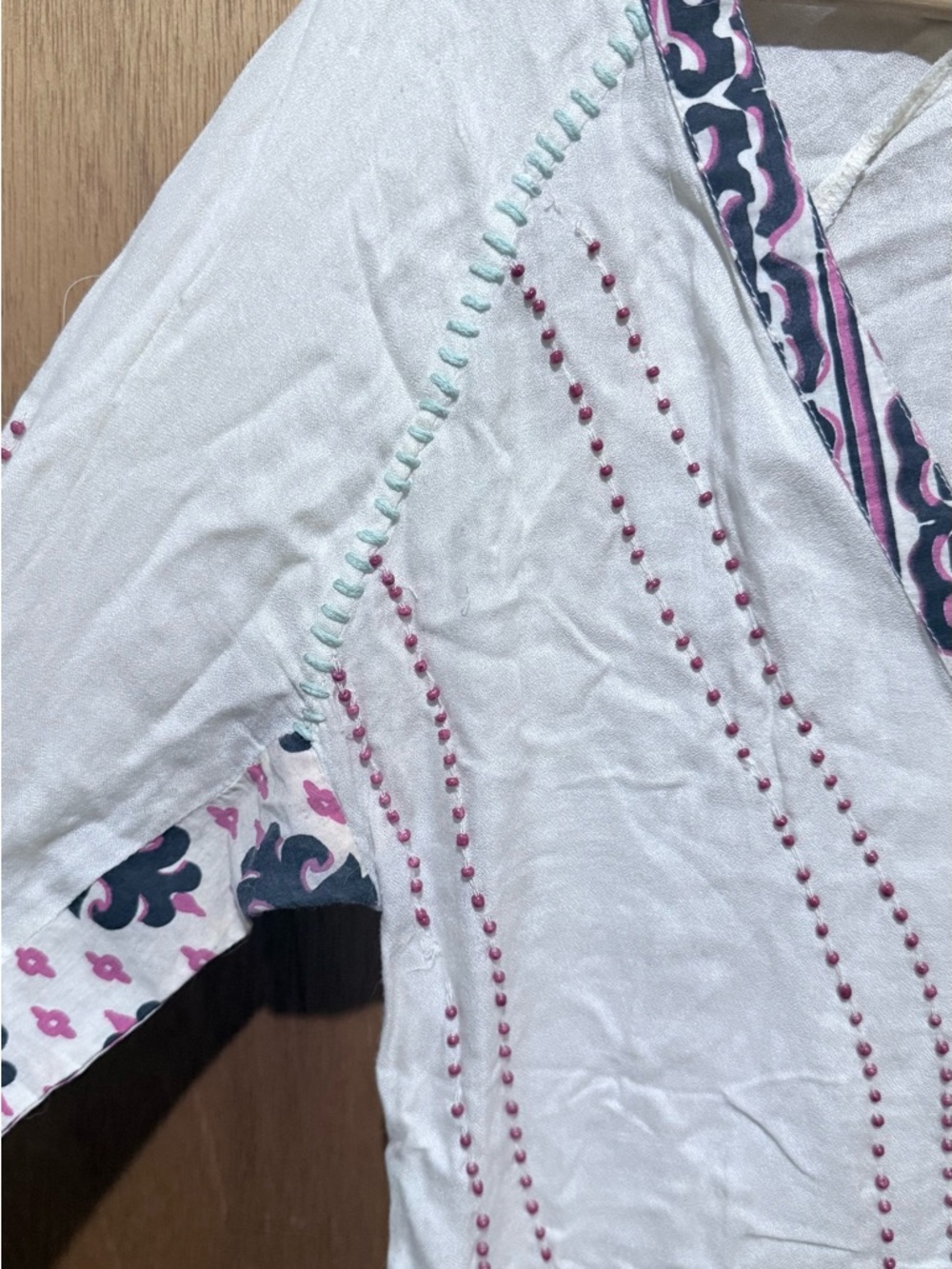 gimmicks by BKE White Lace-Up V-Neck Blouse with Pink & Navy Trim - Picture 5 of 8